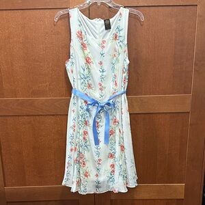 Disney Floral Midi Dress with Blue Accents- Alice in Wonderland
